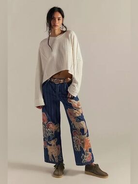 NWT Free People We the Free Farm to Peach Patchwork Jeans Size 28 NEW with Tag